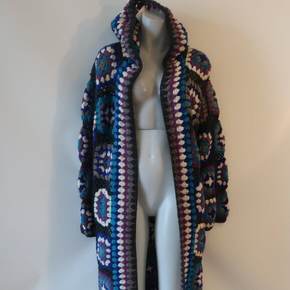 NWT Womens Tina Demel Gray Multicolor Wool Granny Hood Open Cardigan Sweater OS - Picture 1 of 15